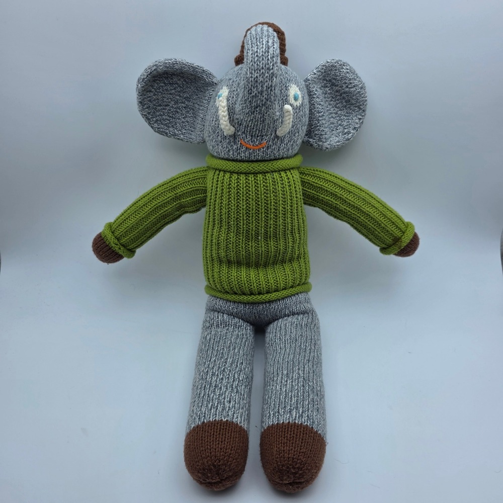 BlaBla Kids Knit Elephant Toy Doll Hercule Green Sweater Derby Hat 18" Peru